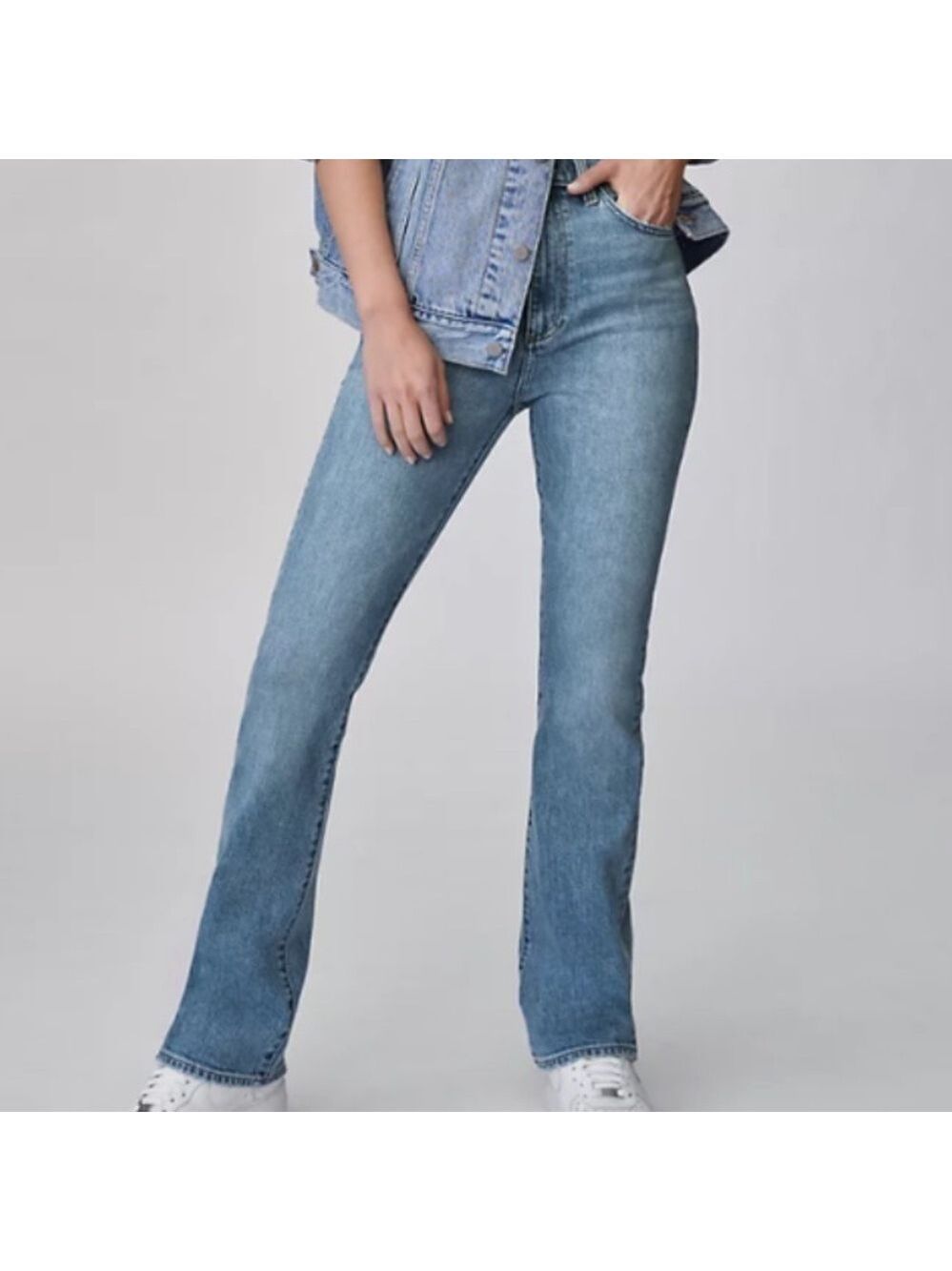 Aritzia Denim Forum The Bailey High Rise Boot Sz 25 Med Wash Organic Cotton EUC